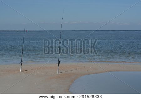 Fishing On Fernandina Beach, Cumberland Sound, Fort Clinch State Park, Nassau County, Florida Usa