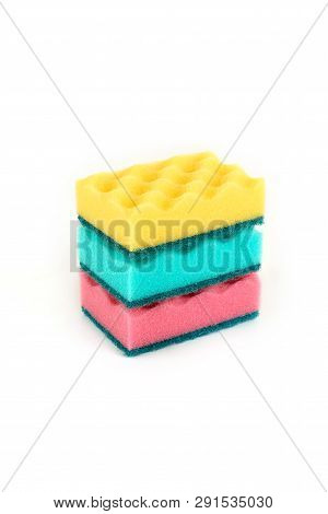Set Of Kitchen Sponges Isolated On The White Background.