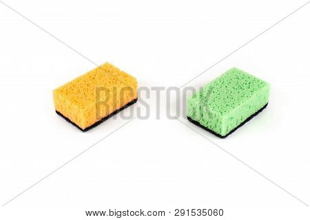 Set Of Kitchen Sponges Isolated On The White Background.