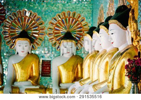 Buddha statues in inside U Min Thonze pagoda in Sagaing Myanmar