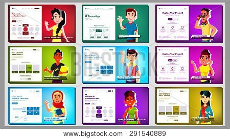 Self Presentation Banner Set . Multiracial Person. Female, Male. Introduce Yourself Or Your Project,