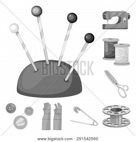 Vector Illustration Of Dressmaking And Textile Logo. Set Of Dressmaking And Handcraft Vector Icon Fo
