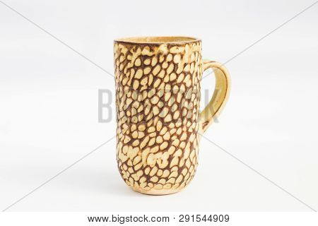 Brown Ceramic Stoneware Jug With White Background