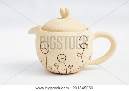 White Teapot Ceramic Stoneware With White Background