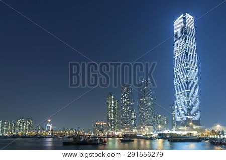 Skyline Of Midtown Of Hong Kong City At Night