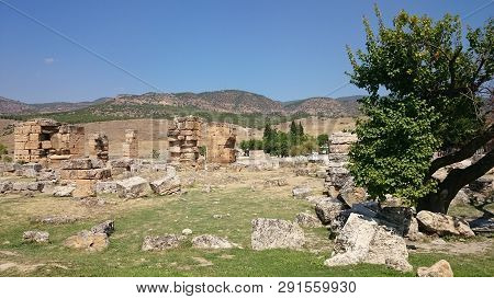 Ruins And Ruins Of The Ancient City, Hierapolis Near Pamukkale, Turkey.