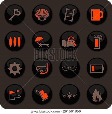 Travel Color Vector Icons On Dark Background For User Interface Design