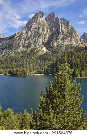 Aigues Tortes National Park Forest Landscape. Sant Maurici Lake. Spain