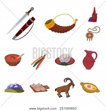 Isolated Object Of Caucasus And Traditions Symbol. Collection Of Caucasus And Attributes Stock Symbo