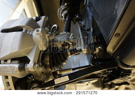 Technical Photo. The Structure Of The Modern Car. 
Elements Of The Front Suspension. Bearing Arm. Wh