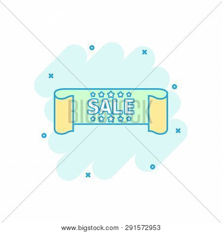 Vector Cartoon Sale Ribbon Icon In Comic Style. Discount, Sale Sticker Label Sign Illustration Picto