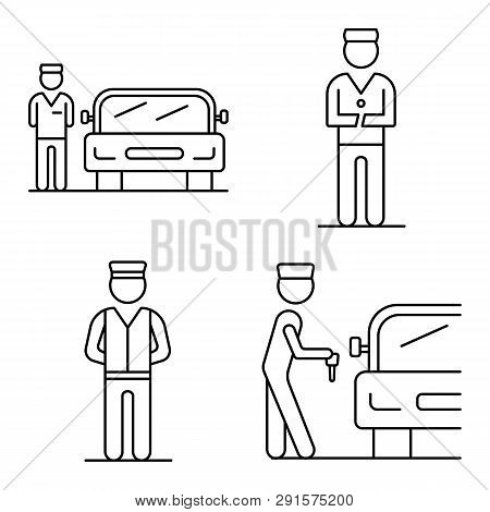 Valet Icons Set. Outline Set Of Valet Icons For Web Design Isolated On White Background