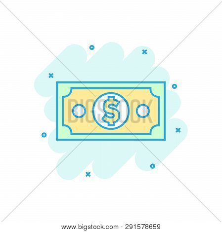 Dollar Currency Banknote Icon In Comic Style. Dollar Cash Vector Cartoon Illustration Pictogram. Ban