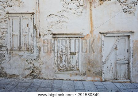 Abandoned Building In Ermoupoli Town On Syros Island In Greece.