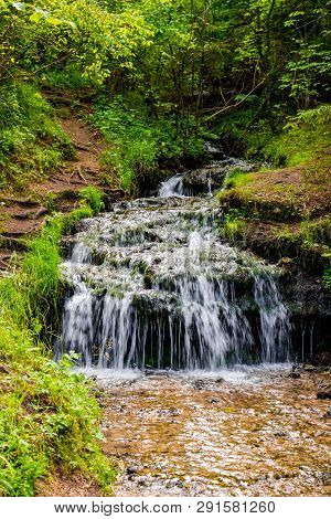 Beautiful Forest Stream, Small Waterfall. Forest Stream 