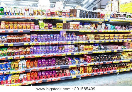 Samara, Russia - June 29, 2018: Different Fresh Chocolate Ready For Sale On The Shelves In Supermark