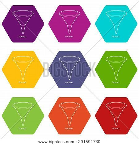 Funnel Icons 9 Set Coloful Isolated On White For Web