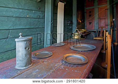 Bergen, Norway - July 20, 2018: Dining Room In Hanseatic Museum In Bergen, Norway