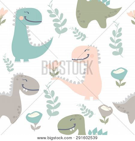 Cute Dinosaur Drawn As Vector For Kids Fashion
