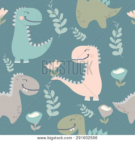 Cute Dinosaur Drawn As Vector For Kids Fashion