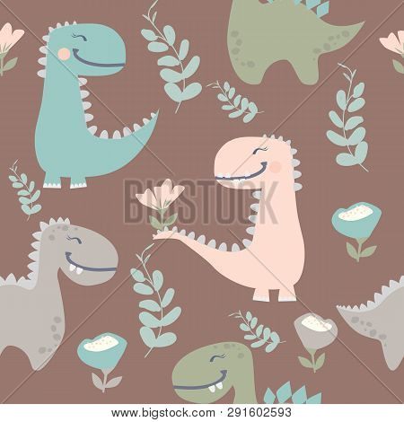 Cute Dinosaur Drawn As Vector For Kids Fashion
