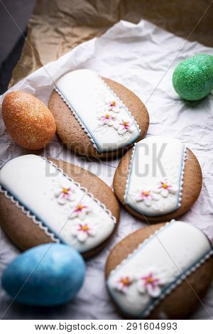 Iced Egg Cookies. Easter Pastries, Butter Cookies.
