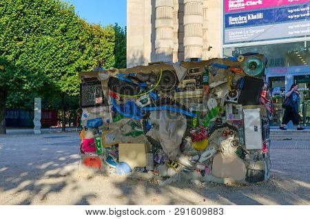 Paris, France - September 7, 2018: Modern Installation Of Garbage, Household Items And Household App