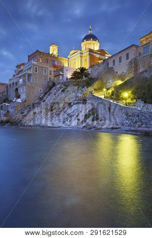 Town Beach In Ermoupoli On Syros Island In Greece.