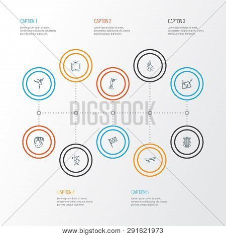 Hobby Icons Line Style Set With Hunting, Dancing, Tv And Other Lyre Elements. Isolated  Illustration