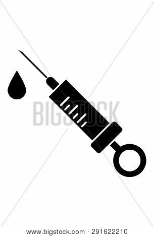 This Vector Image Shows A Syringe In Glyph Icon Design. It Is Isolated On A White Background.