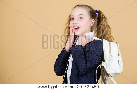 Girl Little Fashionable Cutie Carry Backpack. Popular Useful Fashion Accessory. Schoolgirl Ponytails