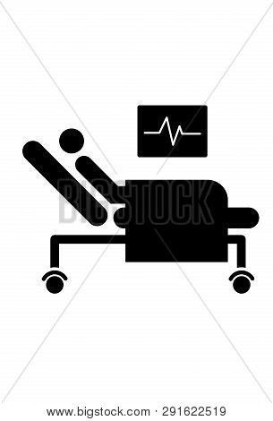 This Vector Image Shows A Hospital Bed In Glyph Icon Design. It Is Isolated On A White Background.