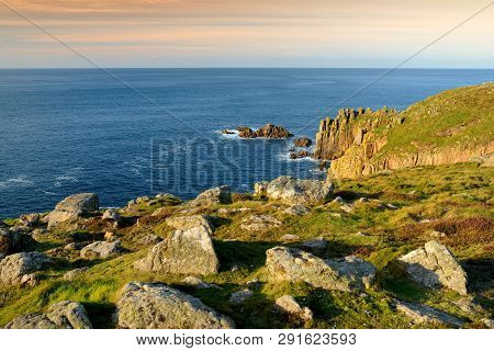Rough And Rocky Shore Near Land's End, The Most Westerly Point Of England, Cornwall