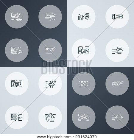 Connection Icons Line Style Set With Data Migration, Eyetap Augmentation, Modeling Api And Other Sta