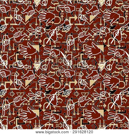 Seamless Pattern With Hand Gestures And Arrow Signs