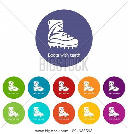 Mountaineer Shoes Icons Color Set For Any Web Design On White Background