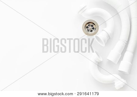 Plumber Work With Instruments, Tools And Gear On White Background Top View Mockup