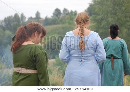 KIEV, UKRAINE - JULY 31: Members of history club Golden Capricorn wears medieval costume as they participates in historical festival in memory of King Vladimir July 31, 2009 in Kiev, Ukraine.