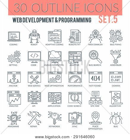 Set Of Outline Icons On Following Themes - Web Development, Seo, App Development, Cloud Computing, P