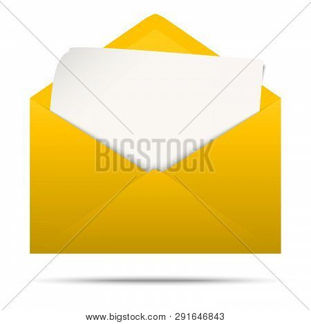Vector Illustration With Yellow Colored Envelope With White Empty Paper Isolated On White Background