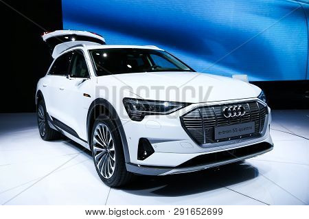 Geneva, Switzerland - March 10, 2019: Concept Car Audi E-tron 55 Quattro Presented At The Annual Gen