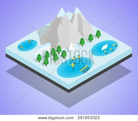 Wintersport Concept Banner. Isometric Banner Of Wintersport Concept For Web, Giftcard And Postcard