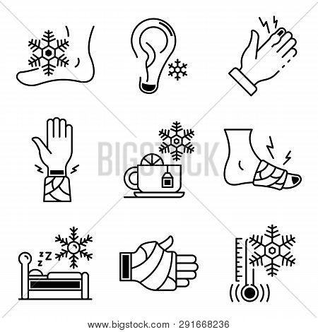 Frostbite Icons Set. Outline Set Of Frostbite Icons For Web Design Isolated On White Background