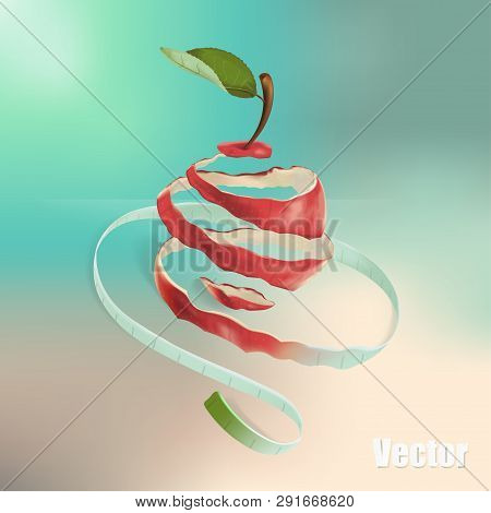 The Illustration Shows A Red Apple, Which Was Cut In A Spiral. The Spiral Passes Into The Measuring 