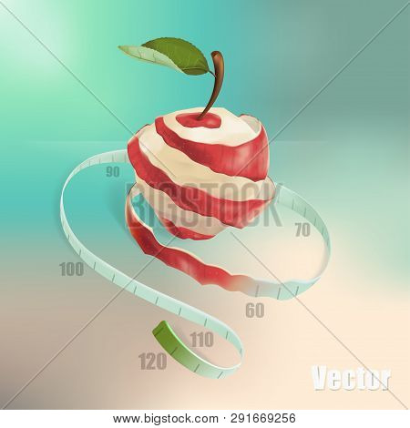 The Illustration Shows A Red Apple, Which Was Cut In A Spiral. The Spiral Passes Into The Measuring 