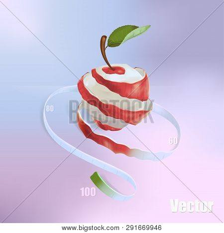 The Illustration Shows A Red Apple, Which Was Cut In A Spiral. The Spiral Passes Into The Measuring 