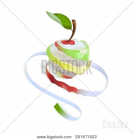 The Illustration Shows An Apple, Which Was Cut In A Spiral. The Spiral Passes Into The Measuring Tap