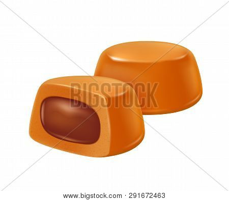 Toffee Caramel With Chocolate Filling Realistic Vector Illustration. Good For Packaging Design.