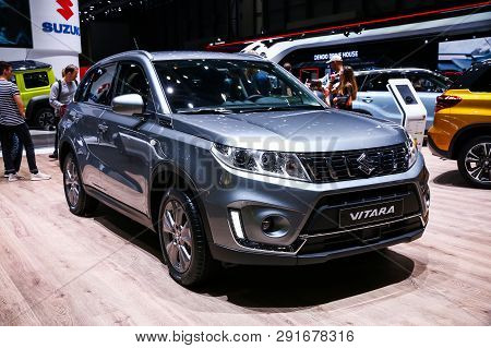 Geneva, Switzerland - March 10, 2019: Motor Car Suzuki Vitara Presented At The Annual Geneva Interna