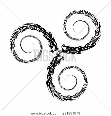 Sacred Sign Of Vikings. Three Dragons. Force Amulet. Celtic Symbol. Ancient Nordic Style. Triskelion